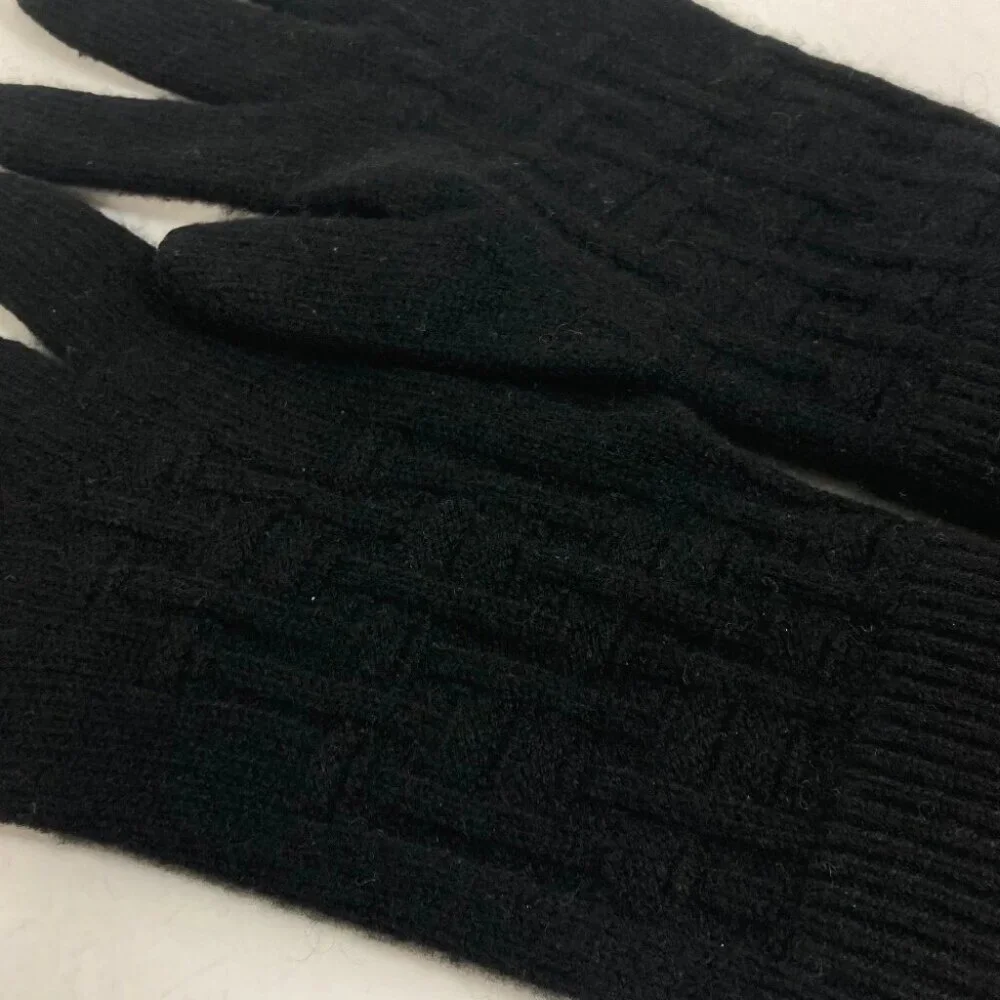 HERMES Whole pattern H logo Gloves Cashmere Black - Picture 6 of 8